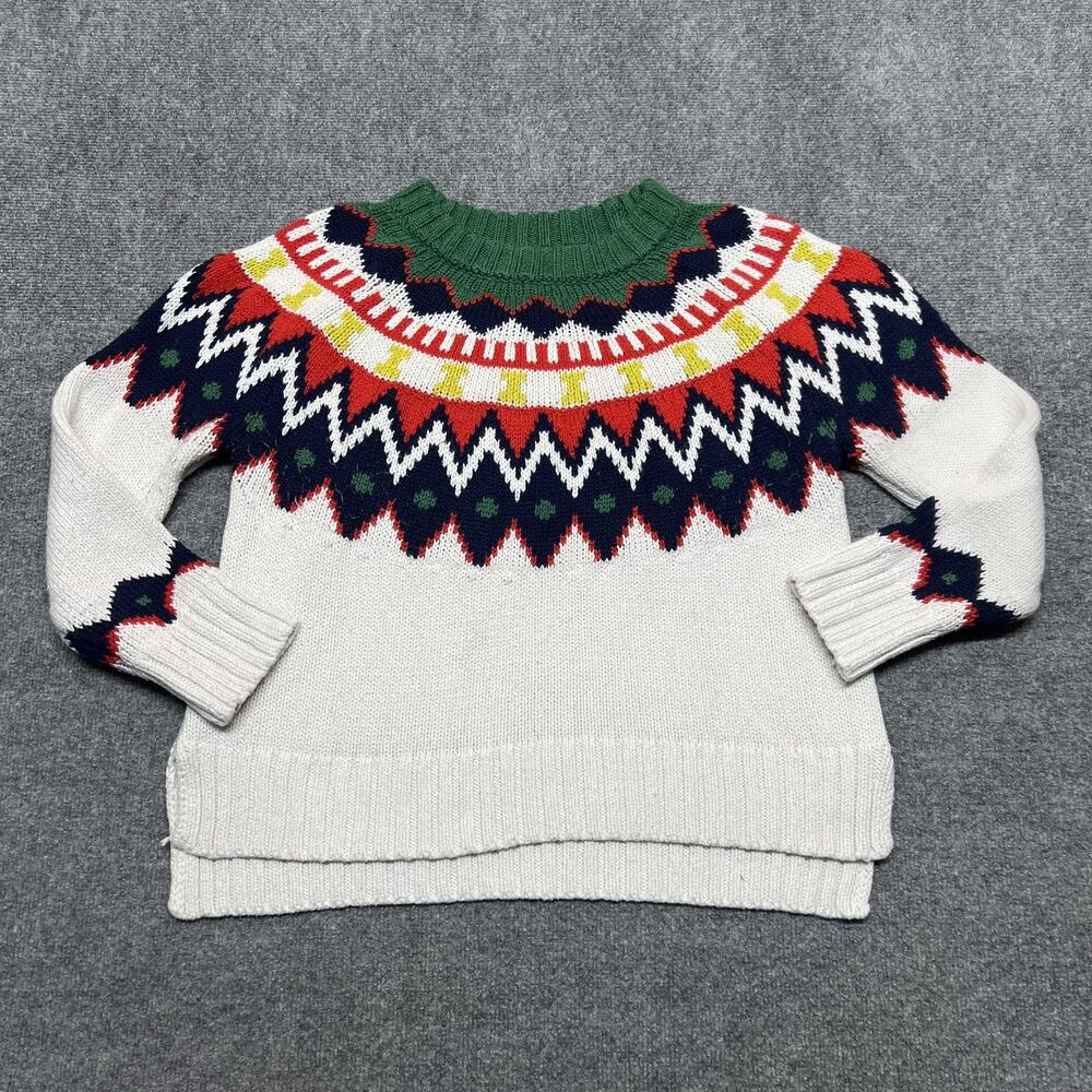 Aerie Sweater Womens Medium White Fair Isle Crewneck Knit Winter Pullover Cozy